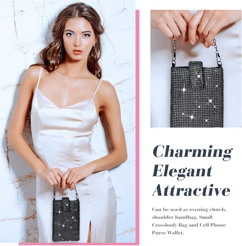 Miniatura 4 de Weewooday Monederos de mano para mujer, 2 piezas de diamantes de imitación, bolso de mano con diamantes de imitación, bolso de noche triangular