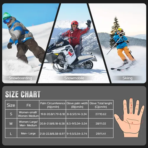 Miniatura 7 de BOSONER Guantes de esquí y snowboard, guantes cálidos impermeables de invierno, guantes de nieve para clima frío para hombres, mujeres, niños