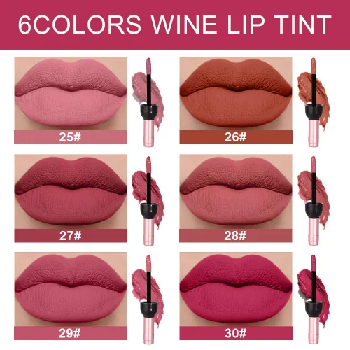 Miniatura 2 de evpct Tinte de Labios Mancha de Vino Juego de 6 Colores de Larga Duración Impermeable, Rosa cálido neutro Marrón nude Arándano profundo Malva rosa