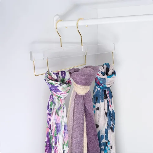 Miniatura 5 de HomeCube USA - Percha de acrílico transparente con ganchos dorados y barra, organizador resistente para pantalones, pantalones y más, elegante