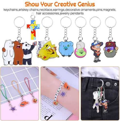 Miniatura 6 de Shynek Kit de llavero de arte retráctil de 205 piezas, incluye 20 hojas de plástico retráctil y 185 accesorios de llavero para manualidades creativas