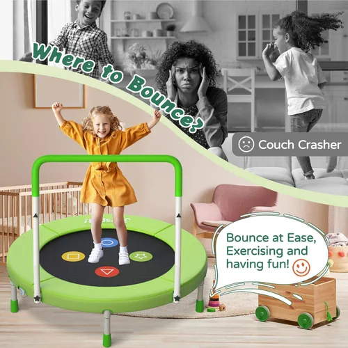 Miniatura 8 de 3FT Toddler Trampoline with Adjustable Handlebar, 36" Foldable & Spring-Free, Mini Kids Indoor Outdoor Trampoline for Ages 1-6, Noiseless Jumping