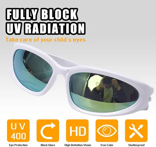 Miniatura 2 de GUVIVI Gafas de sol para niños con correa envolvente, gafas de sol futuristas para niños y niñas, persianas ovaladas de 4 a 12 años