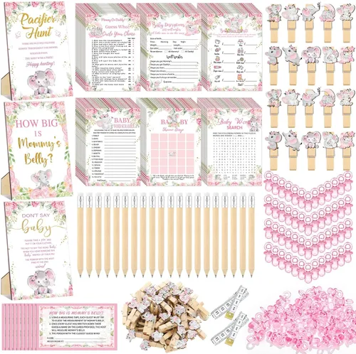 Miniatura 10 de Sherr 476 juegos florales de baby shower, 6 juegos de actividades, tarjeta floral, juego de caza de chupetes, 50 chupetes, qué tan grande es mamá