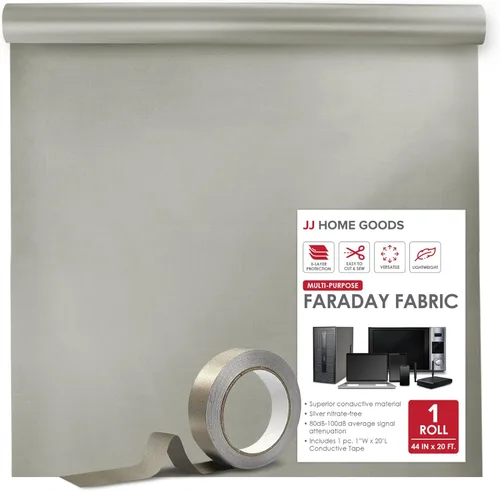 JJ CARE Tela Faraday [tela Faraday de 44 pulgadas x 20 pies + cinta Faraday de 6.6 yardas de largo + instrucciones] - Tela de grado militar