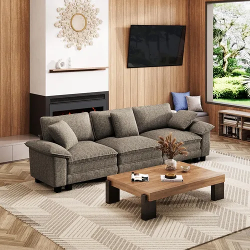 Miniatura 22 de MIXPATIO Sofá modular en forma de L de 123 pulgadas con cojines de nube, juego de sofá modular de asiento profundo con 4 asientos y 1 otomana, Gris