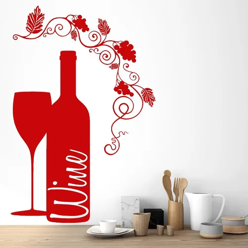 Miniatura 4 de Vinilo adhesivo de pared botella de vino vidrio uva alcohol bar pegatinas (ig4232) marrón