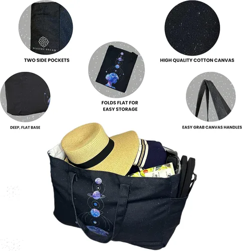 Miniatura 3 de HEALTHY DREAM Elegante bolso de mano para mujer Bolso grande con asas de correa para el hombro yoga, playa, deportes, naturaleza y compras
