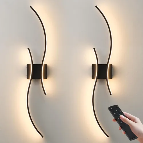Miniatura 10 de KARTOOSH Aplique de pared a pilas con control remoto, colores continuos 3000K-6000K y atenuación, luz de pared LED inalámbrica dorada para sala
