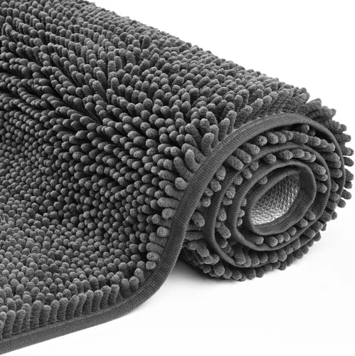 Alfombra de baño de felpilla extrasuave y absorbente, 60 x 24 pulgadas, parte trasera de goma antideslizante, alfombra de baño grande lavable para