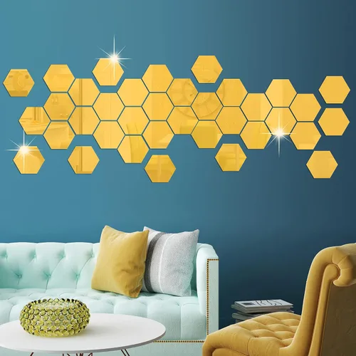 Miniatura 6 de RW-103 - 36 calcomanías acrílicas para espejo hexagonal, bricolaje, removibles, geométricos 3D, decoración de pared para dormitorio, sala de estar