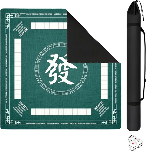 Miniatura 13 de Mahjong Mat con bolsa de transporte negra, 31.5 x 31.5 pulgadas, antideslizante, reducción de ruido, alfombrilla de juego para Mahjong, póker, Rosa