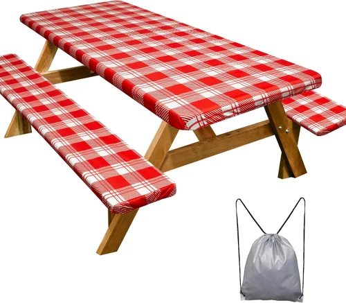 Miniatura 58 de Funda de mesa de picnic con fundas para bancos Esenciales de camping Mantel de picnic impermeable y a prueba de viento con bolsa de cordón, funda