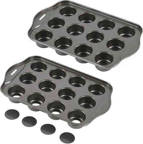 Paquete de 2 mini moldes para magdalenas con parte inferior extraíble, juego de mini moldes antiadherentes de 12 cavidades para magdalenas pequeñas