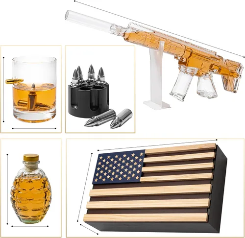 Miniatura 7 de AR15 Juego de decantador de pistola de whisky – Juego de 33.8 fl oz – Caja de regalo de bandera estadounidense y vasos de bala, enfriadores