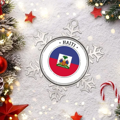 Miniatura 4 de Adornos de Navidad con la bandera de Haití 2022, adorno de copo de nieve, recuerdo de la ciudad del país, adornos de árbol de Navidad, regalo
