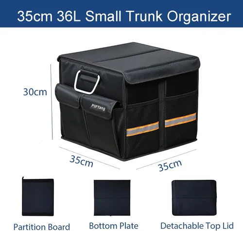 Miniatura 7 de Organizador de almacenamiento para maletero con tapa, organizador plegable de 13.8 in, pequeño y 36 L, mango de aluminio, accesorios de automóvil