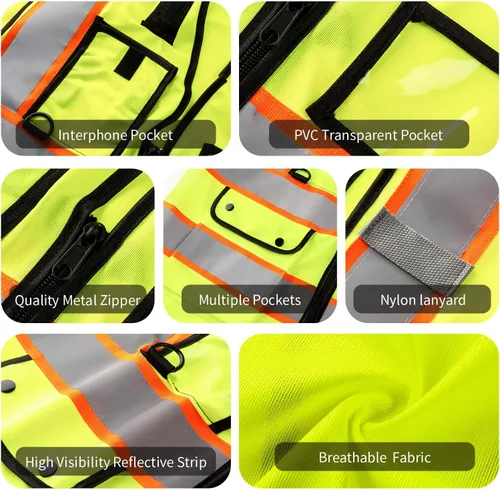 Miniatura 5 de Chaleco Reflectante Clase 2 de Seguridad ANSI con Bolsillos y Cremallera de Alta Visibilidad Uniforme de Construcción D-amarillo-1pack-personalizado