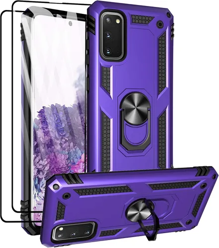 Miniatura 9 de Androgate Funda para Samsung Galaxy S20 FE con protectores de pantalla de cristal, soporte de anillo de metal de grado militar con soporte de Negro