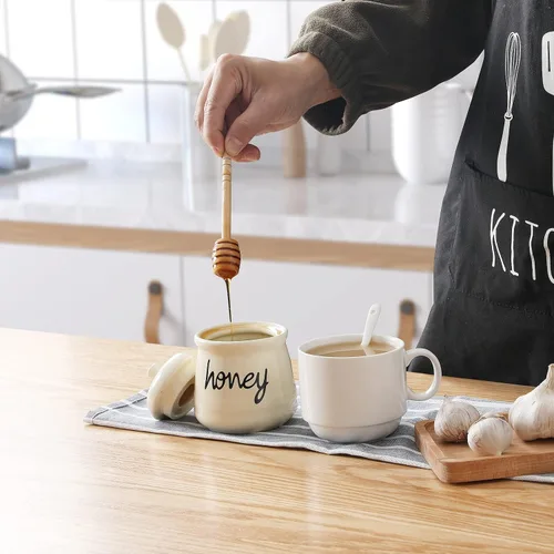 Miniatura 6 de ONTUBE Tarro de Miel con Cucharón y Tapa, Olla de Miel de Cerámica 12oz, Beige