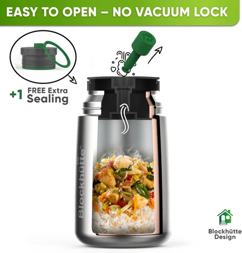 Miniatura 7 de Blockhütte Termo para comida caliente – Lonchera térmica de acero inoxidable al vacío de 34 onzas, termo de sopa a prueba de fugas, tarro de comida