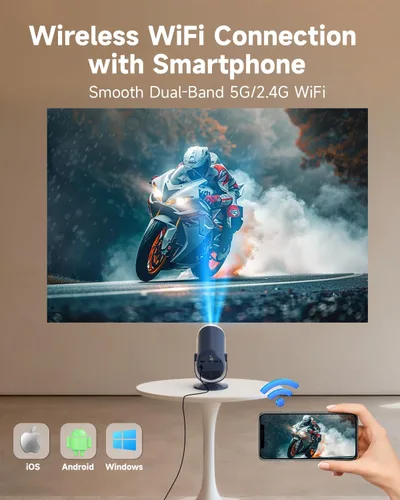 Miniatura 2 de Mini proyector con soporte, soporte 1080P, proyector portátil con WiFi y Bluetooth, proyector de película giratorio de 240° compatible con TV