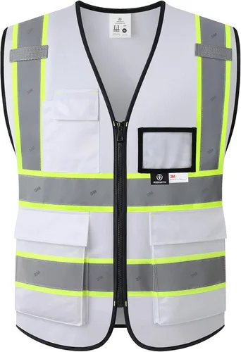 Miniatura 17 de Chaleco de seguridad reflectante para hombres y mujeres, chaleco de construcción que cumple con el estándar ANSI/ISEA Amarillo