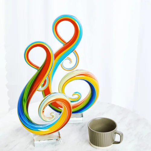 Miniatura 6 de Luxury Lane Escultura de cristal de Sommerso soplada a mano para decoración del hogar, arco iris, centro de mesa de 11 pulgadas de alto