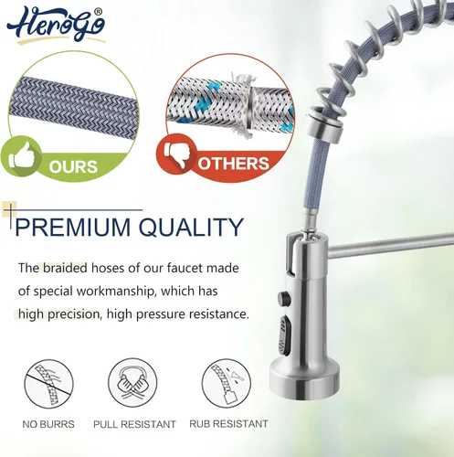 Miniatura 5 de Herogo 2.0 - Grifos de cocina con rociador extraíble de níquel cepillado, acero inoxidable comercial mejorado con mango único extraíble