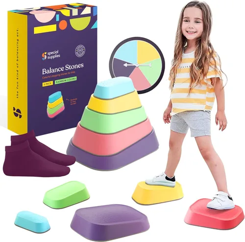 Special Supplies Juego de 5 piedras de equilibrio para niños para uso en interiores y exteriores, bloques de equilibrio que promueven la