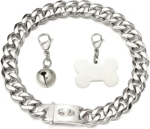 Miniatura 8 de Collar de oro para perro de 18 quilates, cadena de eslabones cubanos de 0.591 in/0.748 in de ancho, a prueba de mordidas, fuerte entrenamiento
