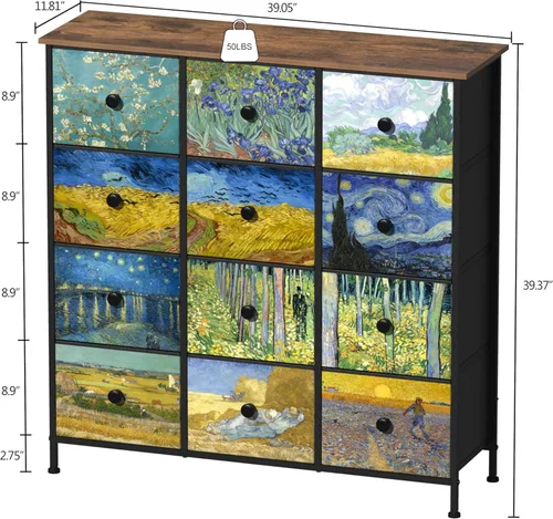 Miniatura 3 de EXOTICA Cómoda para dormitorio con 12 cajones, cómoda alta y cómoda de cajones de tela, torre de almacenamiento para sala de estar, armario, pasillo