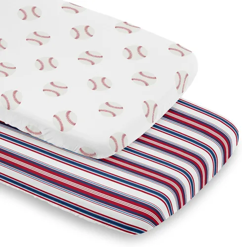 Miniatura 15 de Sweet Jojo Designs Sábana bajera ajustable para cuna para bebé o niño pequeño, color azul marino sólido para colección deportiva de parche de béisbol