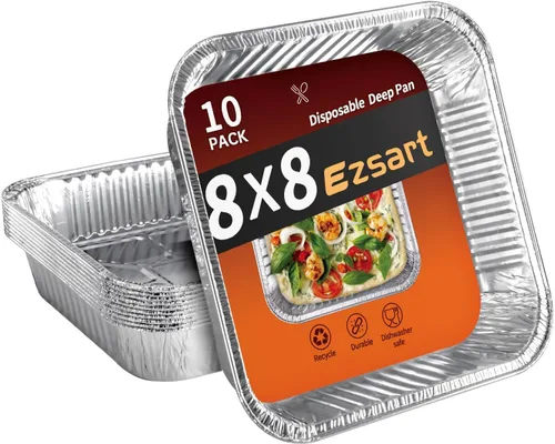 Paquete de 10 sartenes de aluminio desechables de 8 x 8 pulgadas, bandejas de aluminio para asar en vacaciones, Navidad, fiestas de preparación de