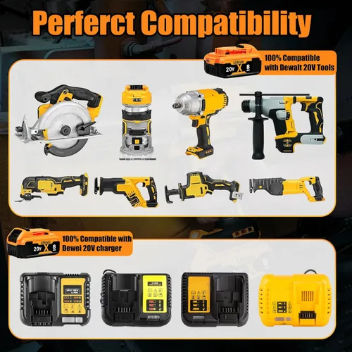 Miniatura 3 de Totoplus Reemplazo para Dewalt 20V Max Batería: Baterías de litio de 8.0Ah compatibles con Dewalt DCB200 Herramientas eléctricas inalámbricas