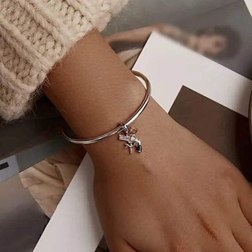 Miniatura 4 de Authentic 925 Sterling Silver Mom Heart Shaped Pistol with Rose Charm for Original Silver Bracelet or Bangle Jewelry Make Pendants