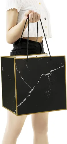 Miniatura 4 de 2 bolsas de regalo grandes negras, bolsa de regalo negra de 11.8 pulgadas, bolsas de regalo de cumpleaños de mármol negro para hombres, bolsas