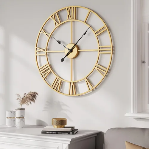 Miniatura 40 de Reloj de pared negro de 16 pulgadas decorativo, moderno reloj de metal para sala de estar, funciona con pilas, silencioso, sin tictac, números