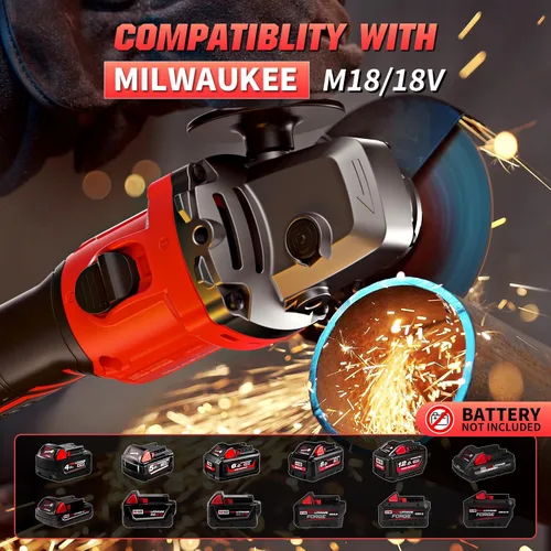 Miniatura 3 de Amoladora angular de 4-1/2 pulgadas inalámbrica compatible con batería Milwaukee de 18 V/M18, amoladora eléctrica de 6 velocidades variables