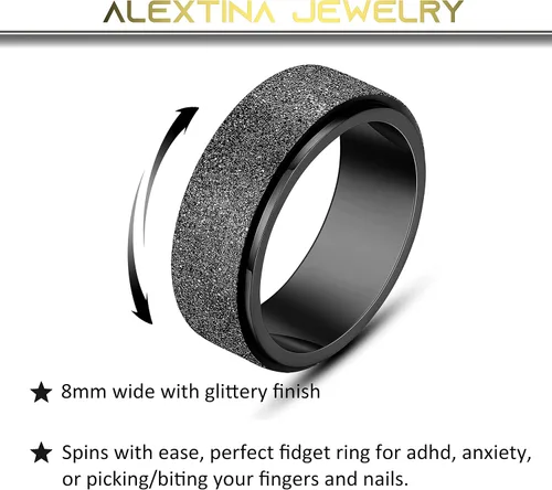 Miniatura 2 de ALEXTINA - Anillo de juguete para ansiedad para mujeres y hombres, giratorio, acero inoxidable, 0.24 y 0.31pulgadas, alivio de ansiedad