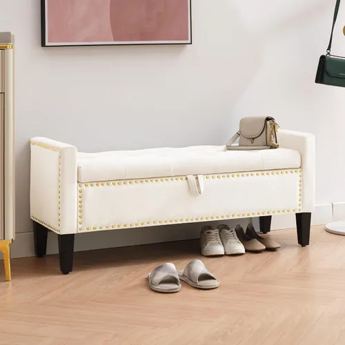 Miniatura 6 de Banco otomano de almacenamiento, reposapiés tapizado de terciopelo para dormitorio y sala de estar, asiento copetudo con almacenamiento, patas