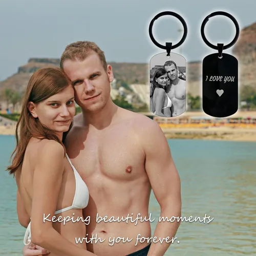 Miniatura 3 de BotheYi Llaveros personalizados con fotos personalizadas, llaveros con texto grabado, nombre de perro para novio, hombres, regalos conmemorativos