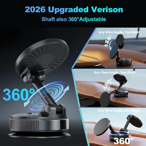 Miniatura 6 de Soporte magnético para teléfono de automóvil para tablero y parabrisas, fuerte succión e imán N52, soporte manos libres ajustable de 360° compatible