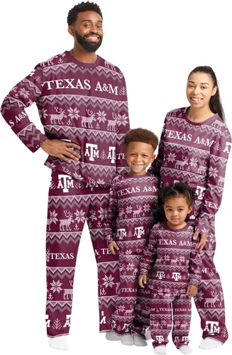FOCO NCAA para mujeres - Conjunto de pijamas familiares navideños a juego con patrón feo del equipo universitario de la NCAA
