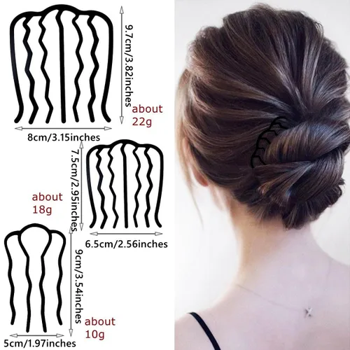 Miniatura 4 de 6 peines laterales de metal para el cabello, tenedor para el cabello, 4/7 dientes, peine en forma de U, peines para el cabello para moño, accesorios
