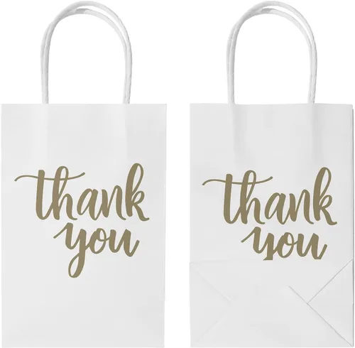 Miniatura 7 de DjinnGlory Paquete de 50 bolsas pequeñas de regalo de agradecimiento con asas, bolsas de papel blanco de 9 x 5.5 x 3.15 pulgadas con papel de seda