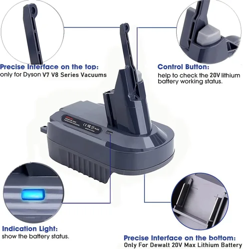 Miniatura 5 de Adaptador de Batería V7 V8 Compatible con Batería Dewalt 20V Convertido a Reemplazo para Batería Dyson V7 V8 Serie SV10 SV11 Animal Absolute