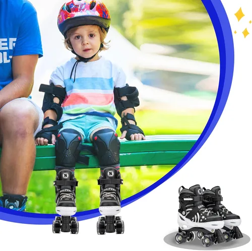 Miniatura 7 de SULIFEEL Rainbow Unicorn - Patines ajustables de 4 tamaños para niñas y niños de 3-5, 5-8, 6-12 años, patines para interiores y exteriores E Negro