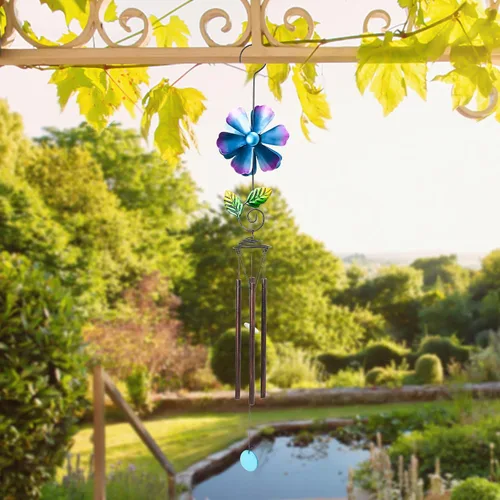 Miniatura 6 de MUMTOP Campanillas de viento para espacio exterior – Campanillas de viento de jardín con molinillo de viento de flores, 33 pulgadas de tono profundo