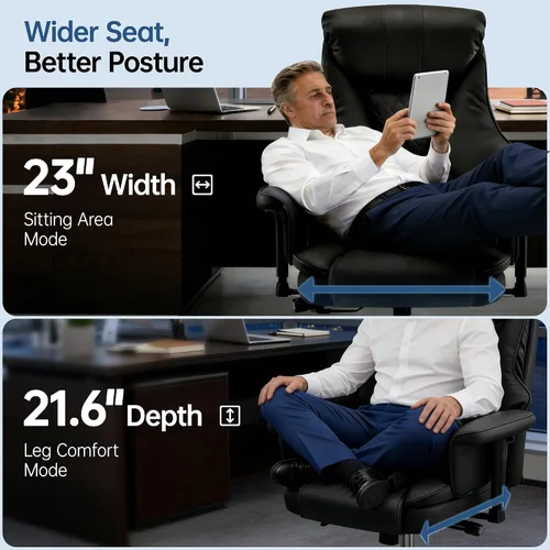 Miniatura 6 de AreShark Silla de oficina grande y alta, silla ejecutiva de escritorio de cuero con respaldo alto y soporte lumbar ajustable, ergonómica, cómoda